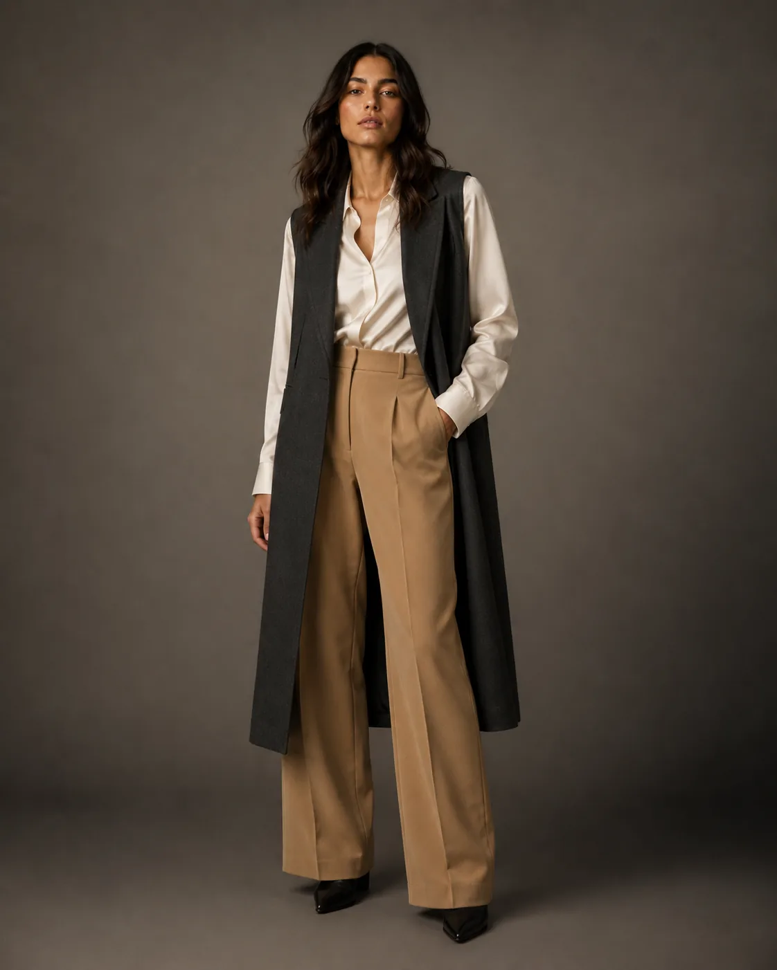 Collection look 1 — same model, consistent setup across all 12 outfits