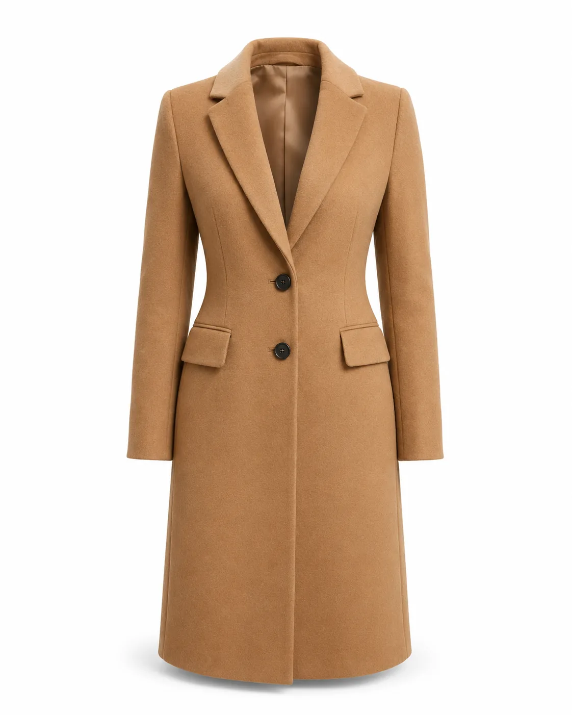 Camel wool coat cut-out on pure white