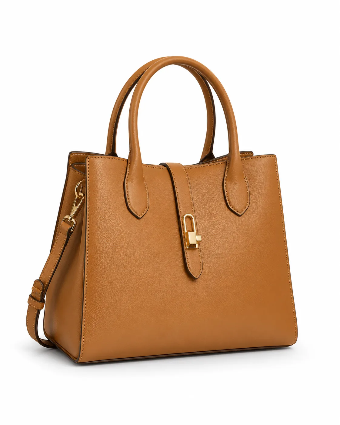 Camel leather handbag cut-out on pure white